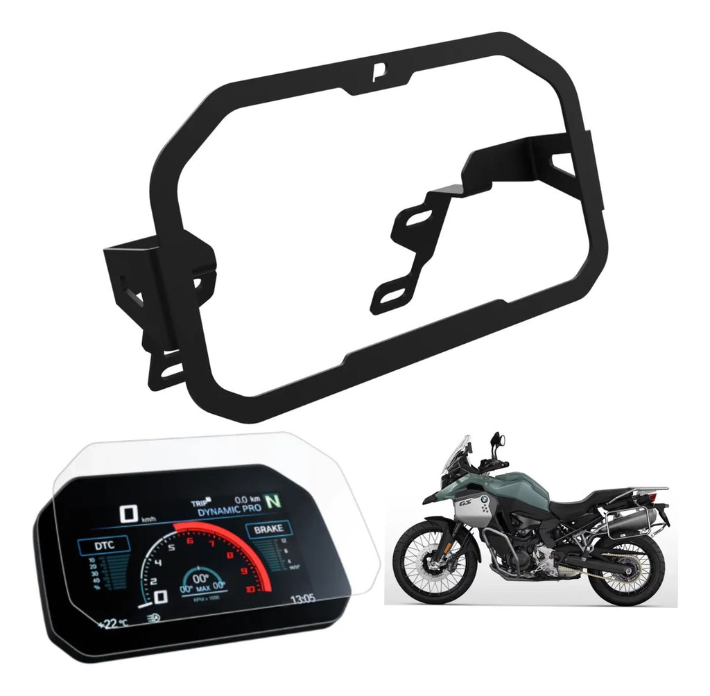 Kit F900: Suporte Celular Gps Adventure Preto + Canopla E Flange + Protetor Painel Antifurto + Película