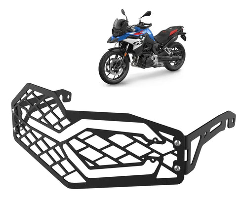 Kit F800gs: Protetor Farol Grade + Película + Anti Furto Painel Tft + Protetor Sensor Pezinho Preto