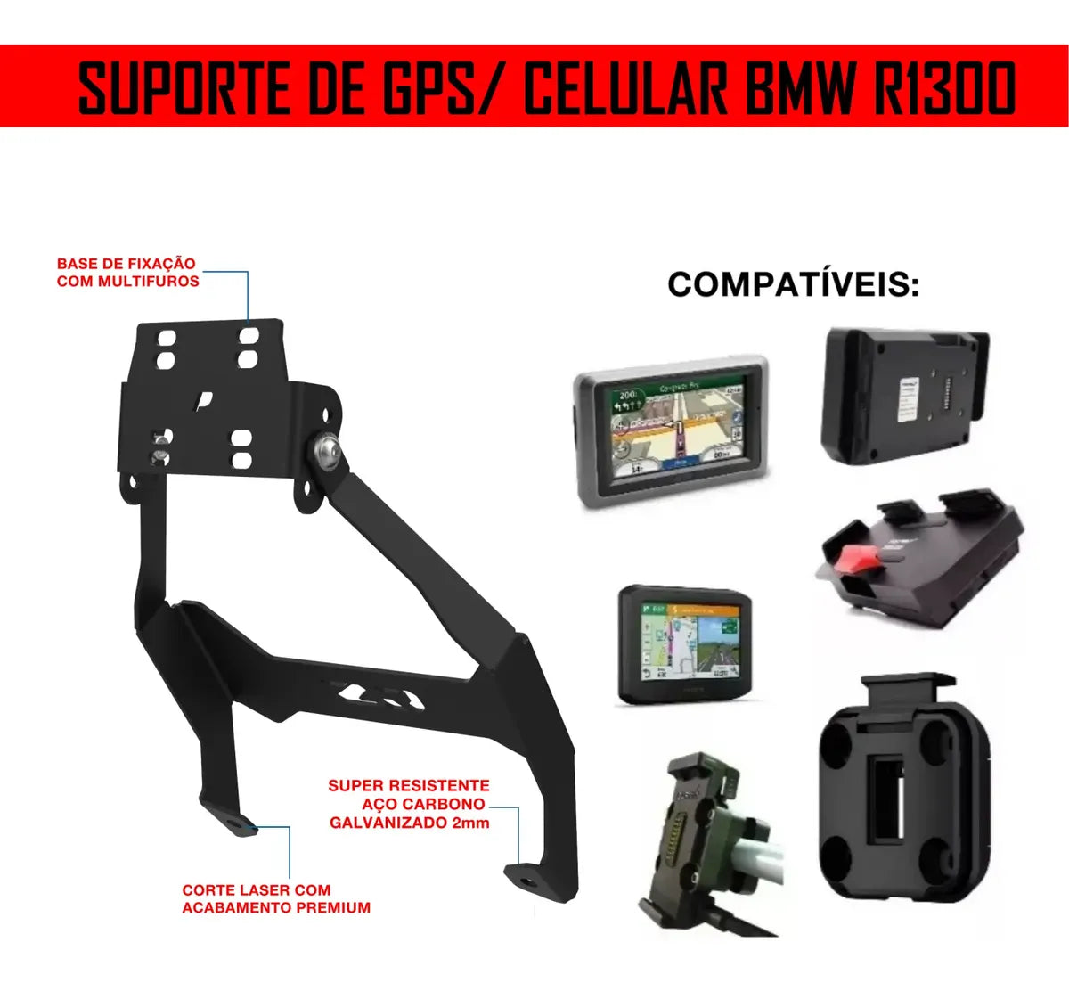 Alça Para Suporte Celular Gps Bmw Gs R1300 Gsa Adventure