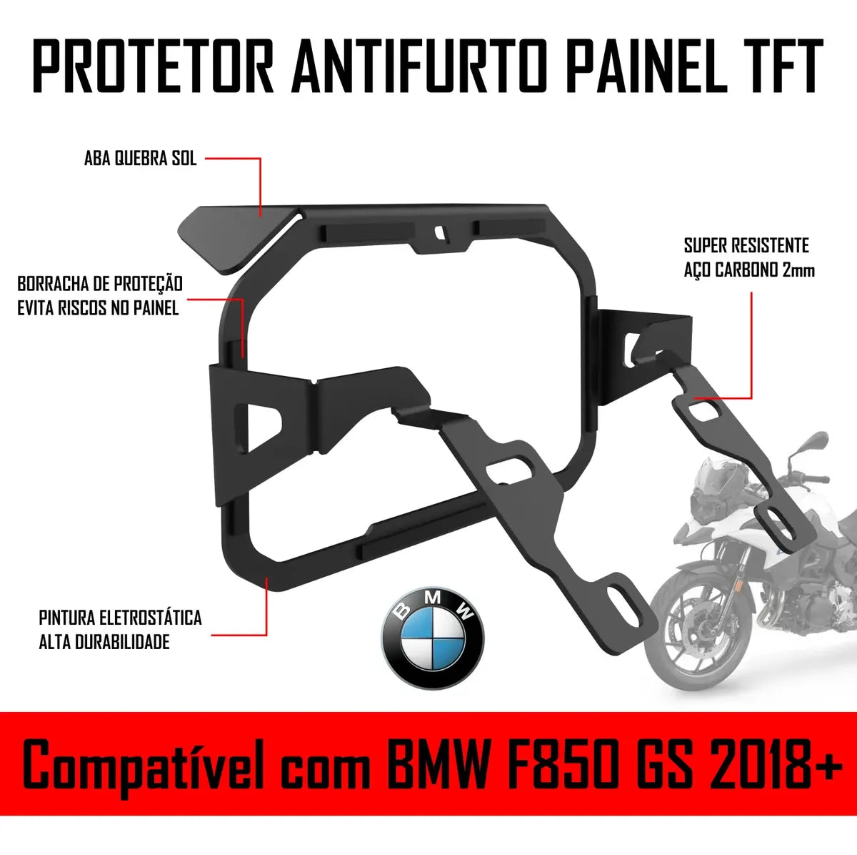 Trava Proteção Anti Furto Painel Tft Bmw Gs F850 + Pelicula