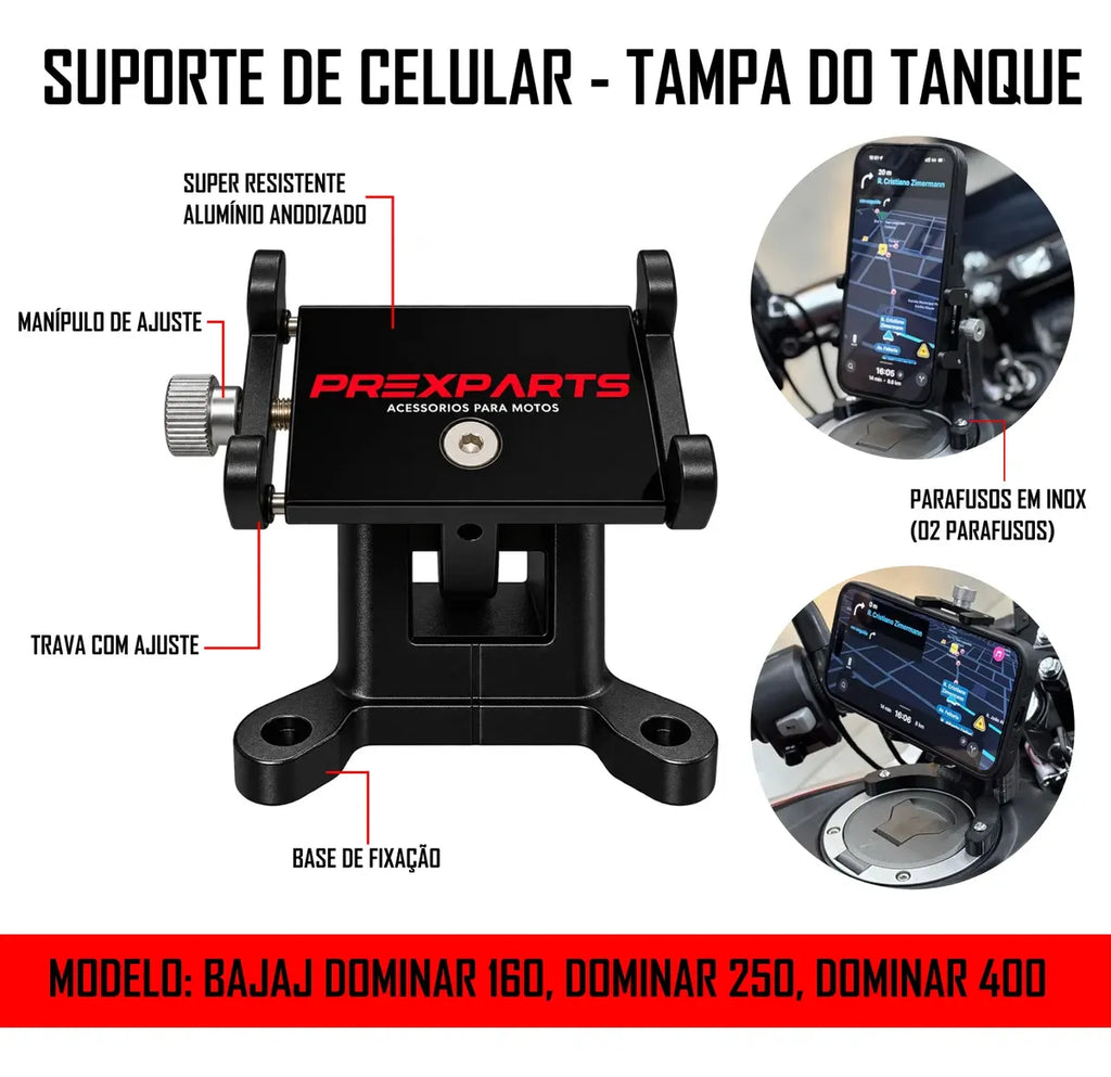 Suporte Tanque Moto Celular Bajaj Dominar 160 - 190 - 400