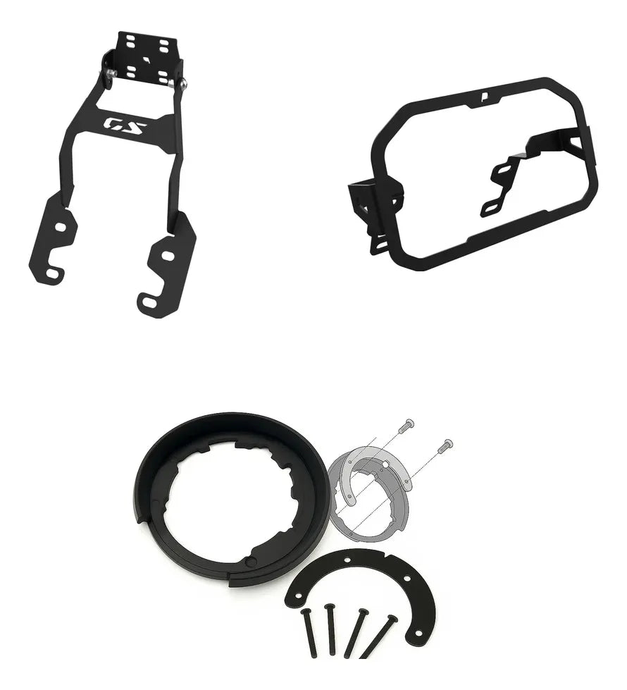 Kit F900: Suporte Celular Gps Adventure Preto + Canopla E Flange + Protetor Painel Antifurto + Película