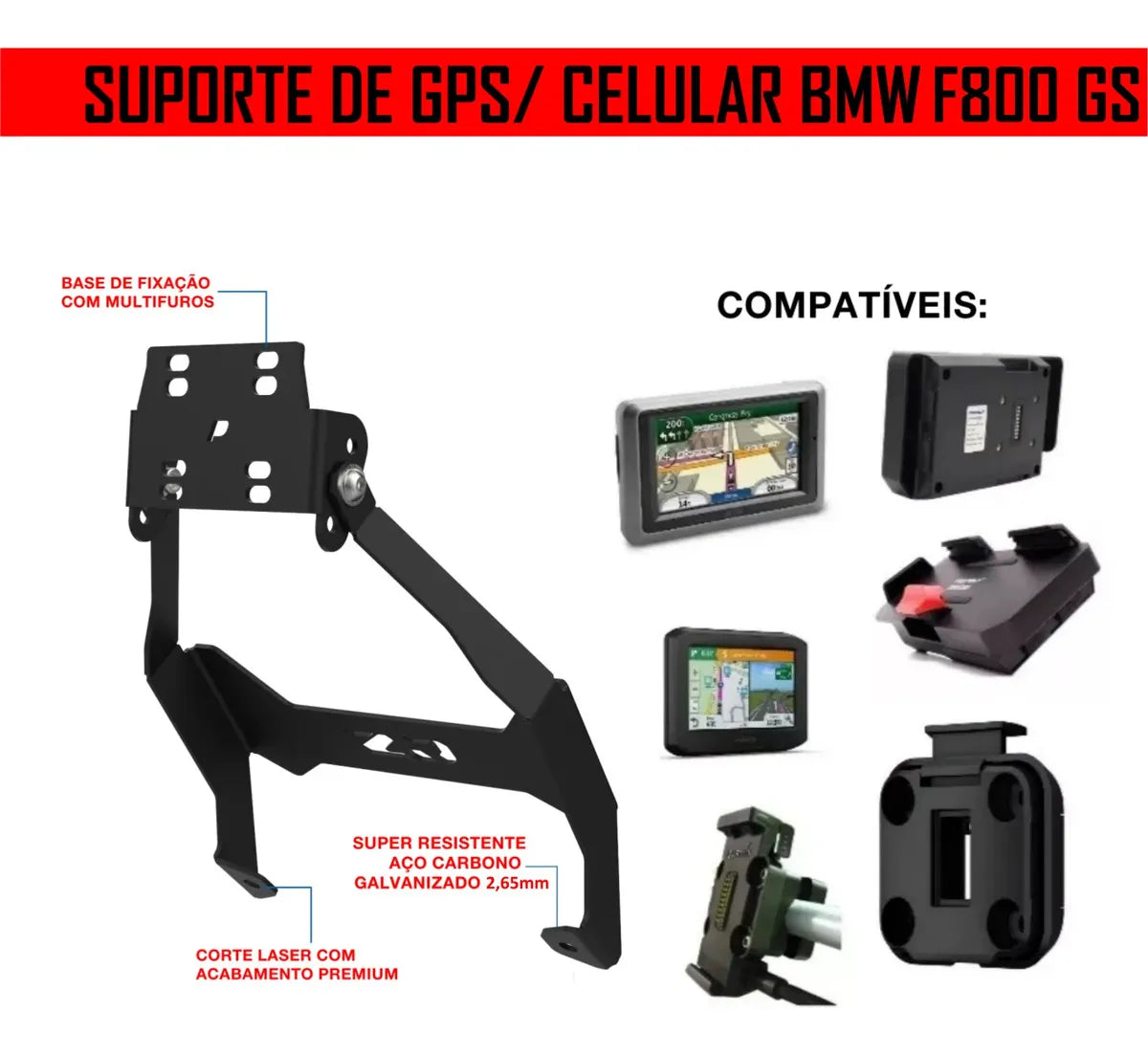 Suporte Celular Gps Reforçado Premium Bmw F800 Gs 2026 Preto