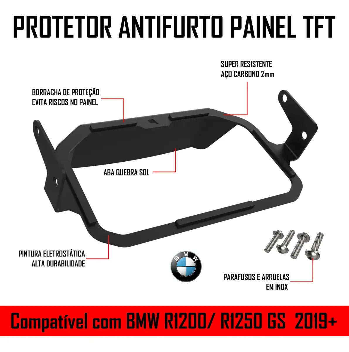 Trava Proteção Anti Furto Painel Tft Bmw Gs R1200 + Pelicula