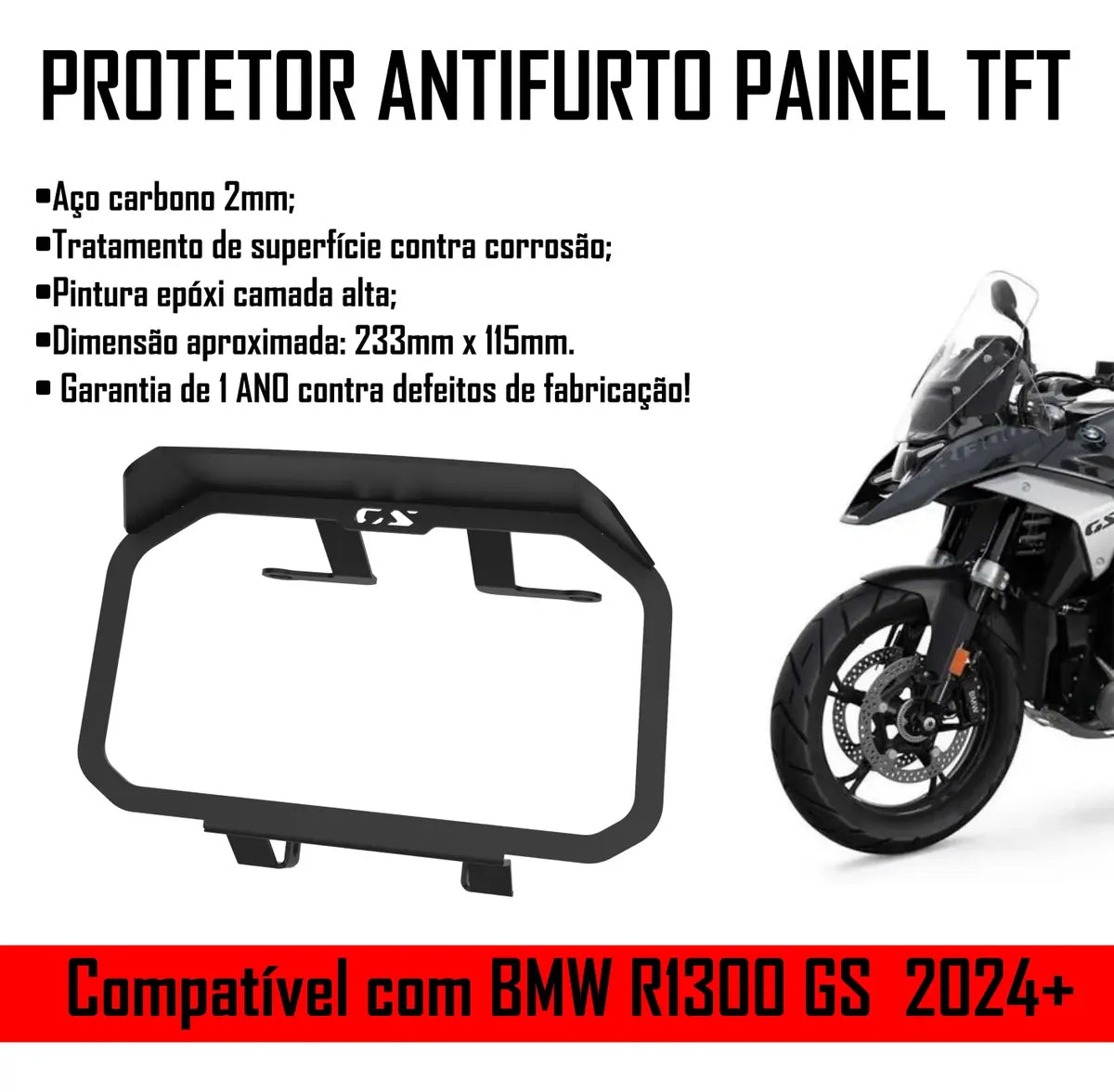 Trava Anti Furto Painel Tft Bmw R1300 + Pelicula Protetora