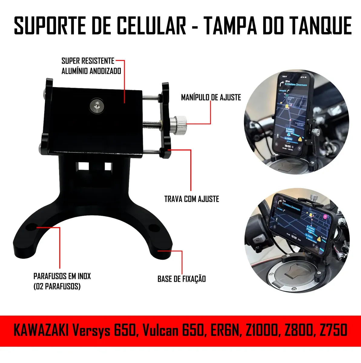 Suporte Celular 360° Moto Tanque Kawasaki Versys 650 Vulcan