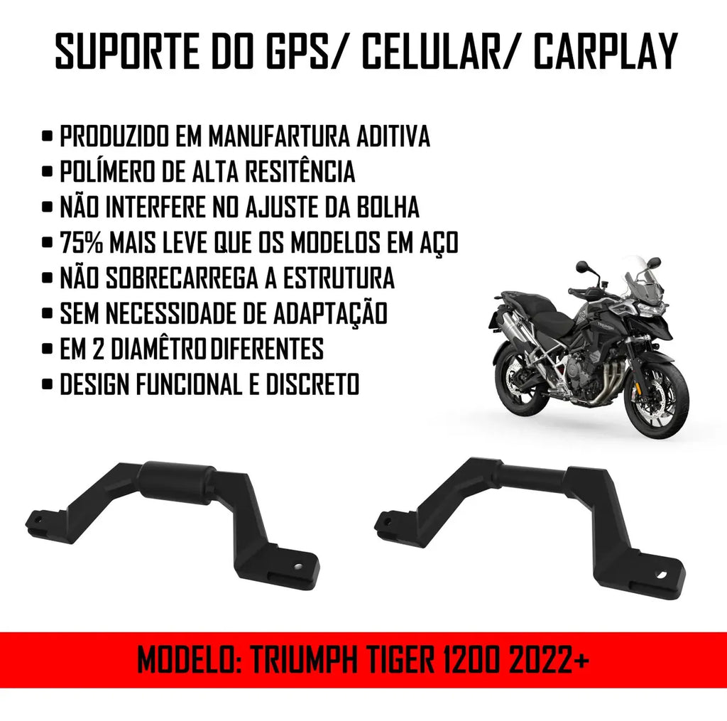 Suporte Gps 12 Mm Triumph Tiger 1200 2022 + Preto