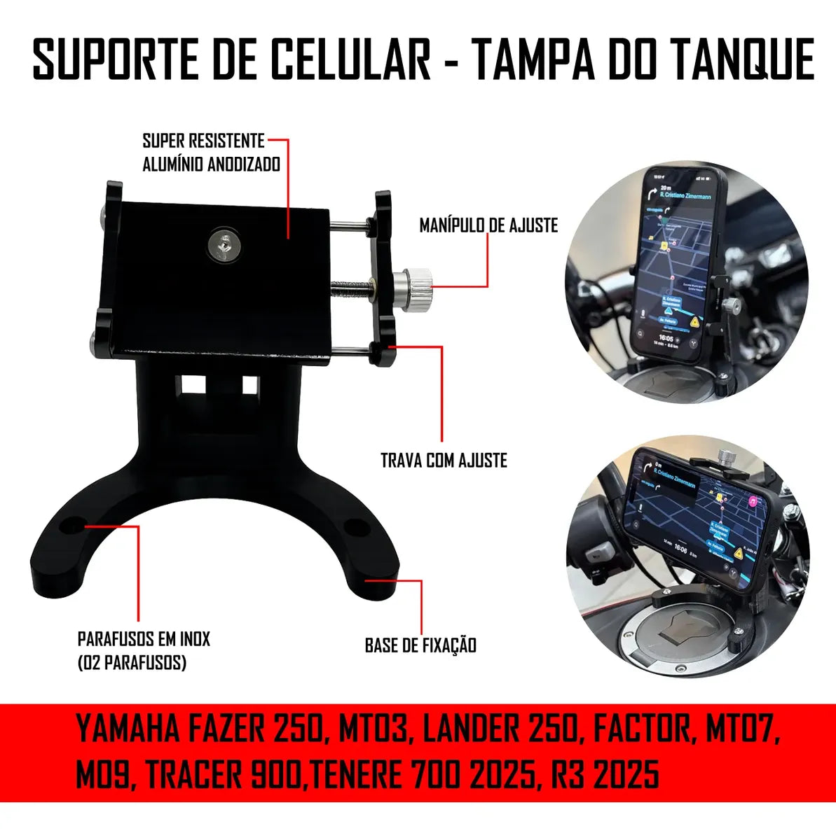 Suporte Celular Moto Yamaha Tanque R15 Tracer 900 Tenere 700
