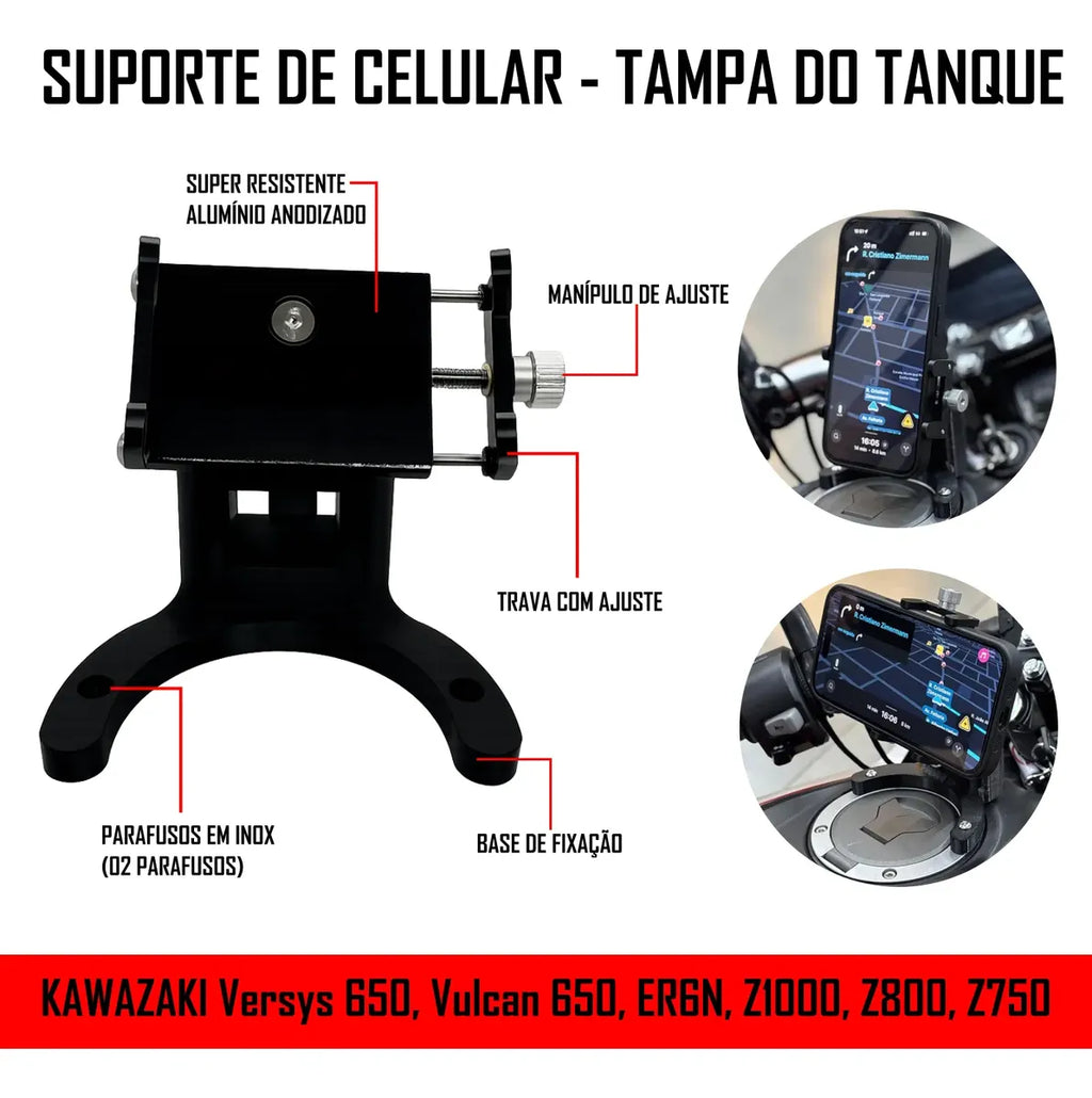 Suporte Celular 360° Moto Kawasaki Z1000 - Tanque