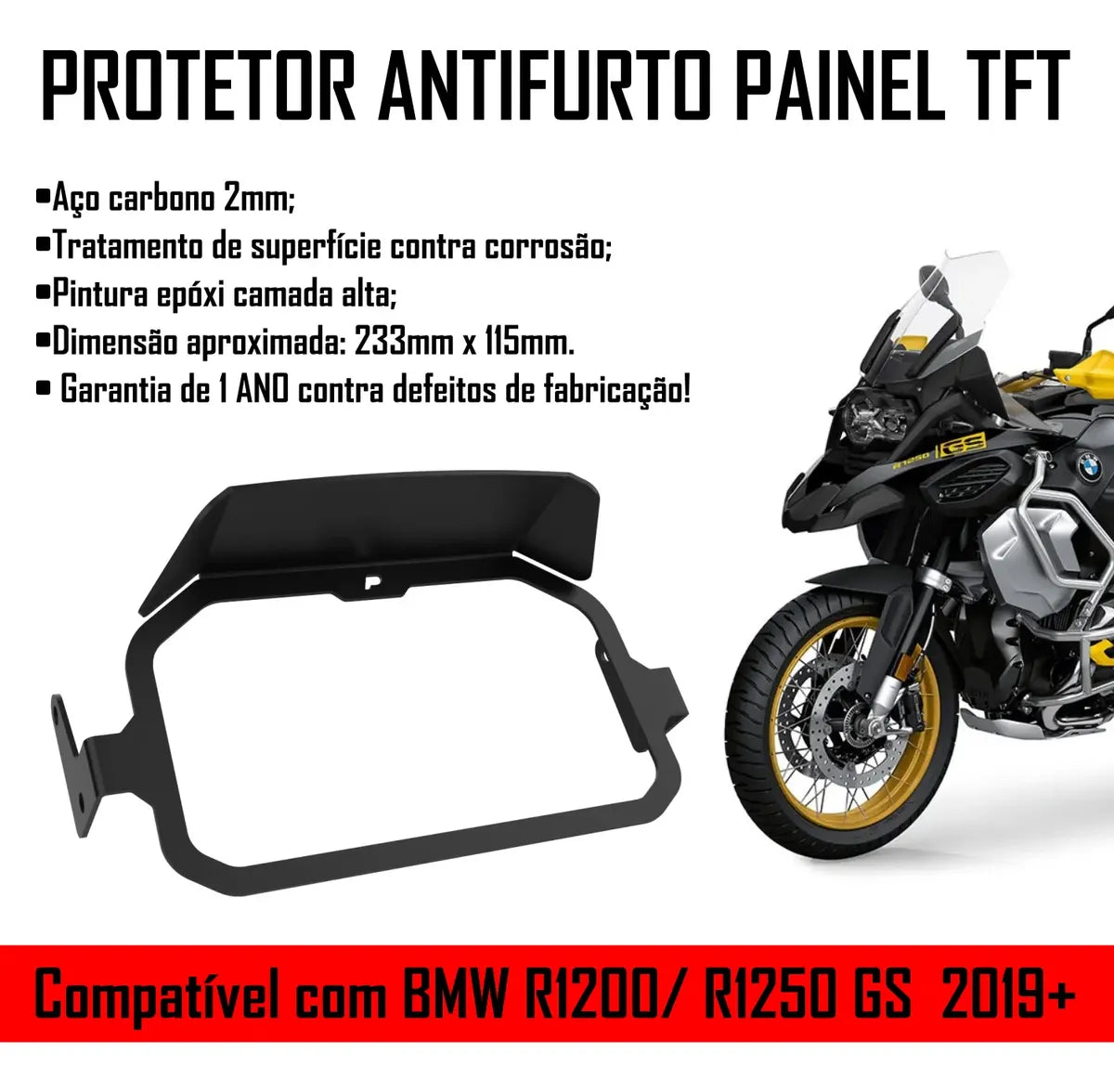 Trava Proteção Anti Furto Painel Tft Bmw Gs R1200 + Pelicula