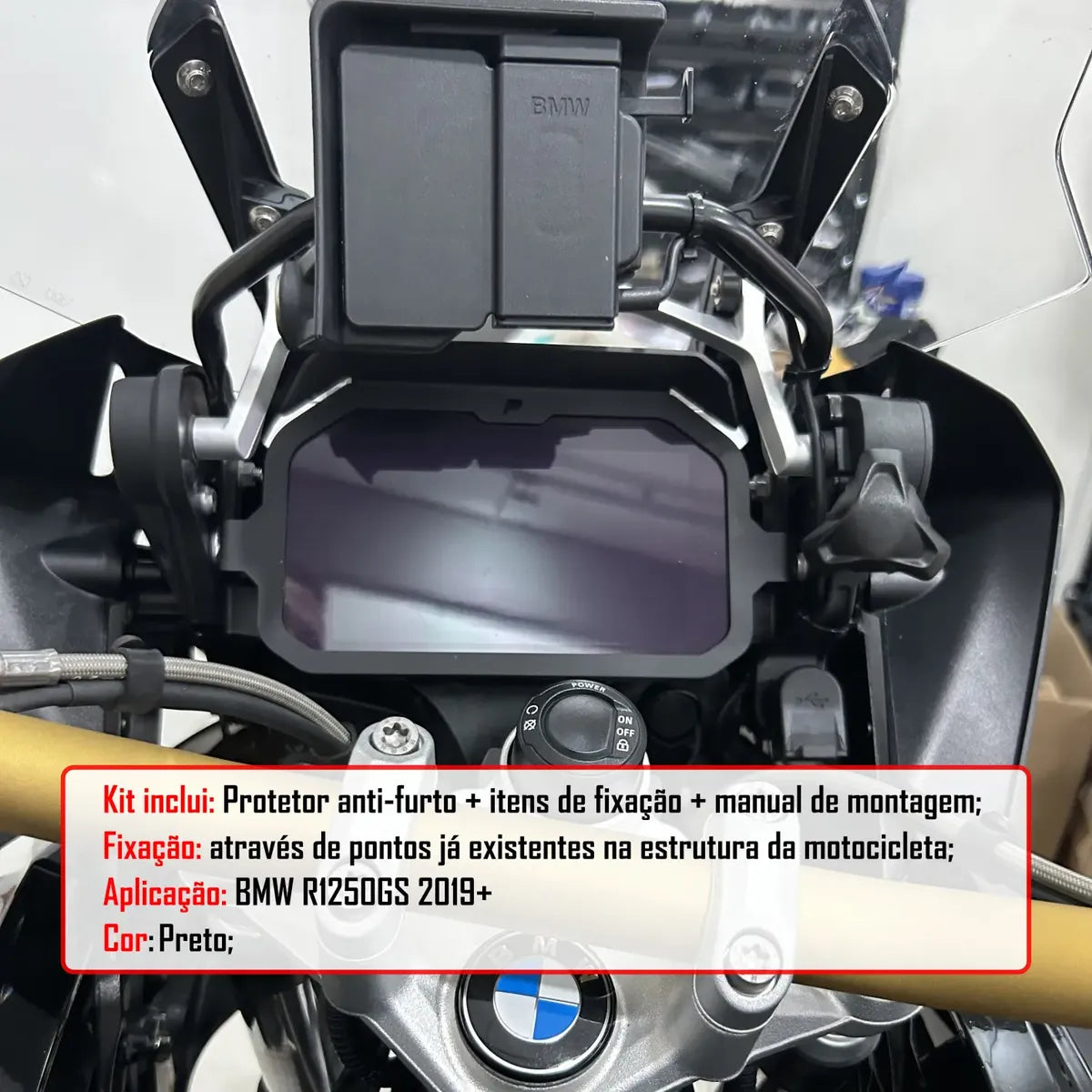 Trava Proteção Anti Furto Painel Tft Bmw Gs R1200 + Pelicula